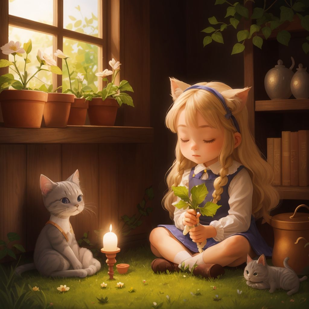 Sundy making a wish on the Wishing Flower, with Ivy sitting beside her