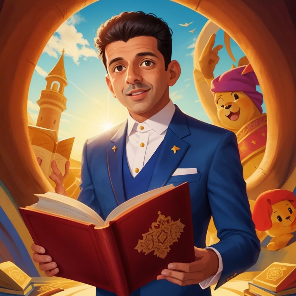 Sunny Varkey opening a magical book with his name on it, with a look of amazement on his face