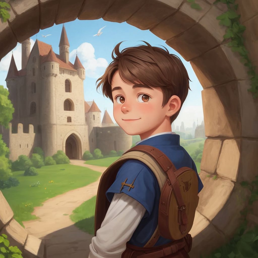 Timmy looking back at the medieval world through the portal, a smile on his face